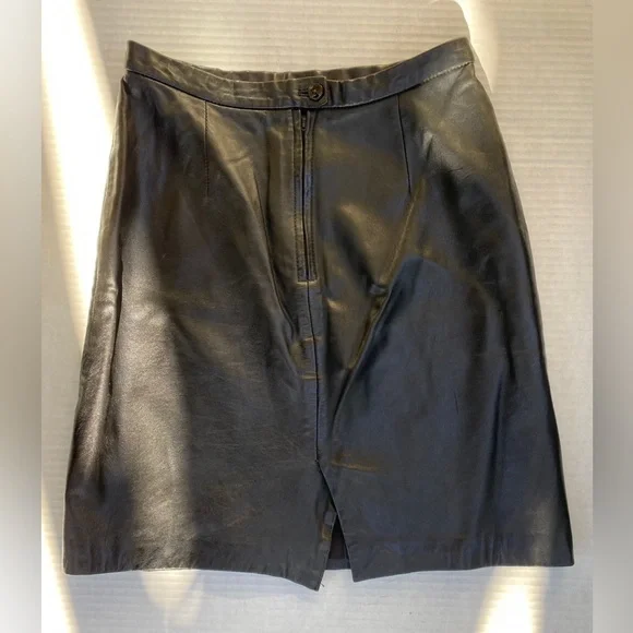 MICHAEL HOBAN VTG 80’s Black Leather Skirt Size 9/10 - Picture 5 of 5